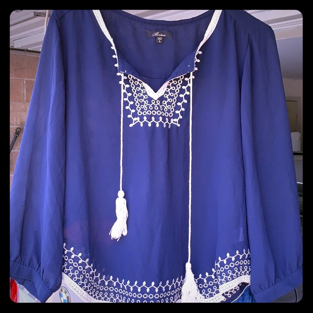 Navy and cream Boho shirt sz Lg